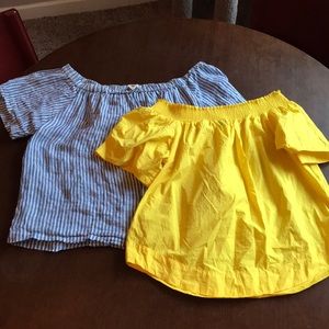 J. Crew Blue Striped Short-Sleeve Top & Bright Yellow Off-Shoulder Blouse